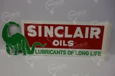 SINCLAIR DINO 2 SIDED FLANGE DIE CUT SIGN 8" H X 23" W. GREAT COLORS & GRAPHICS
