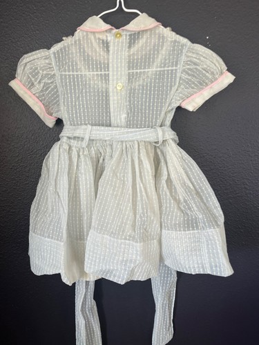 Vtg 1950s Blue Toddler Girl Party Dress Sheer Flocked Collar Nylon Square Dots - Picture 10 of 16