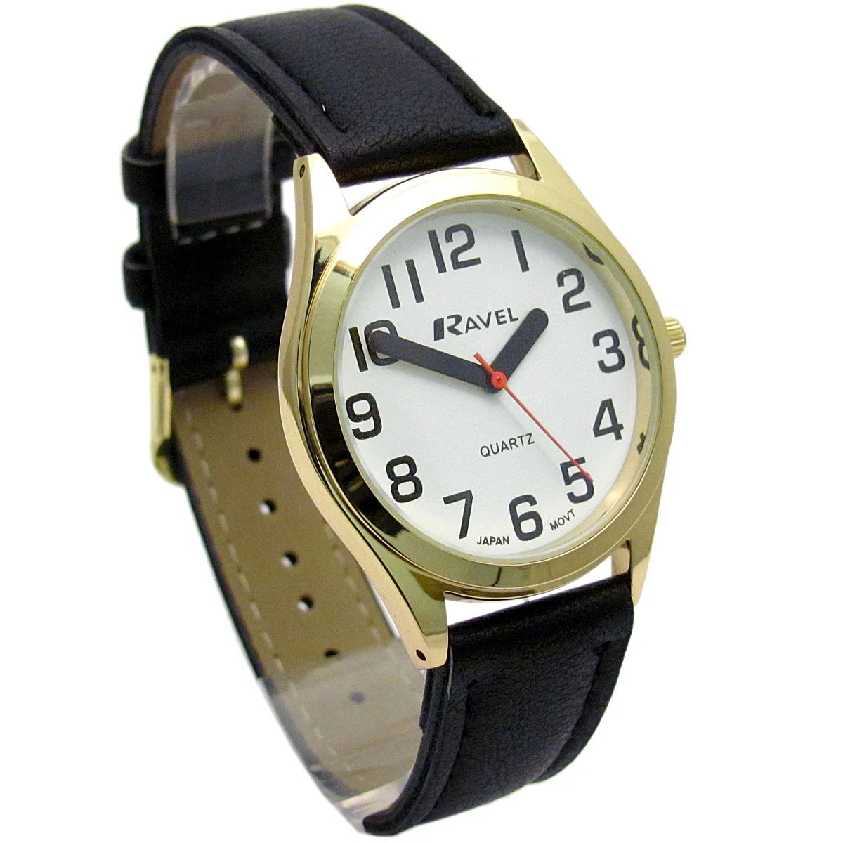 Ravel Mens Super Clear Easy Read Quartz Watch Black Strap White