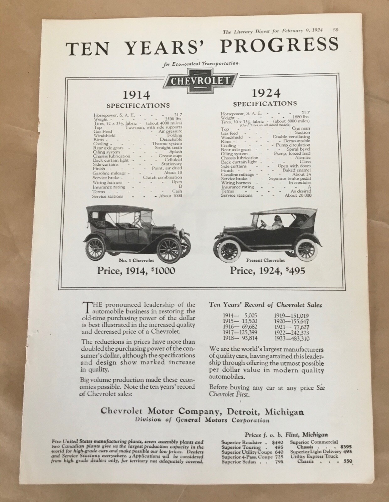 Chevrolet automobile print ad 1924 orig vintage illustration retro art cars