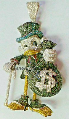 6.33Cts Multi Color Simulated Diamond McDuck Pendant REAL 925 Sterling Silver