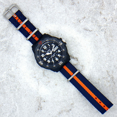 Casio Men's Dive Watch with navy and orange nylon strap (MRW-200H-1BVES)
