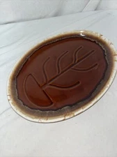 Vintage MCCOY  USA Mount Clemons Tree Of Life Meat Platter Brown Drip Glaze 13"