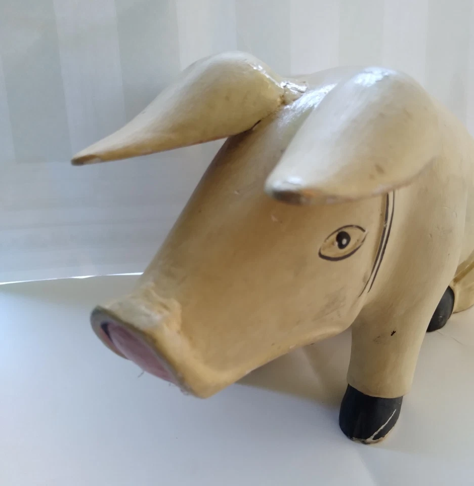 Pig Carved Wood, A Cute Old Piece. Painted Cream - image 1 of 4