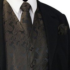 BROWN XS to 6XL Paisley Tuxedo Suit Dress Vest Waistcoat  Neck tie Hanky 20-Q