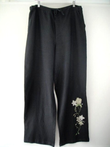 Relativity Sz XL 100% Linen Black Pants with Embro