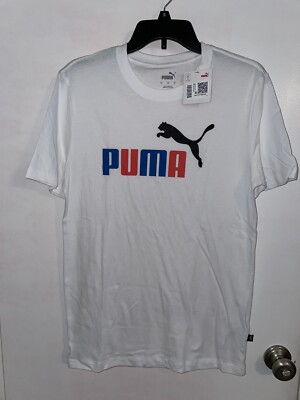 NWT Puma Men's Size Small White ESS 2 Col Logo T-Shirt