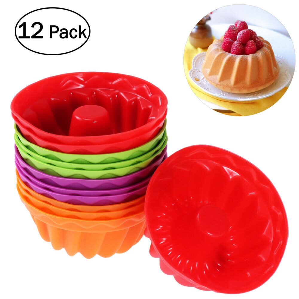 cake baking 12X Silicone Round Mini Cake Mould Cupcake Mold Round Baking