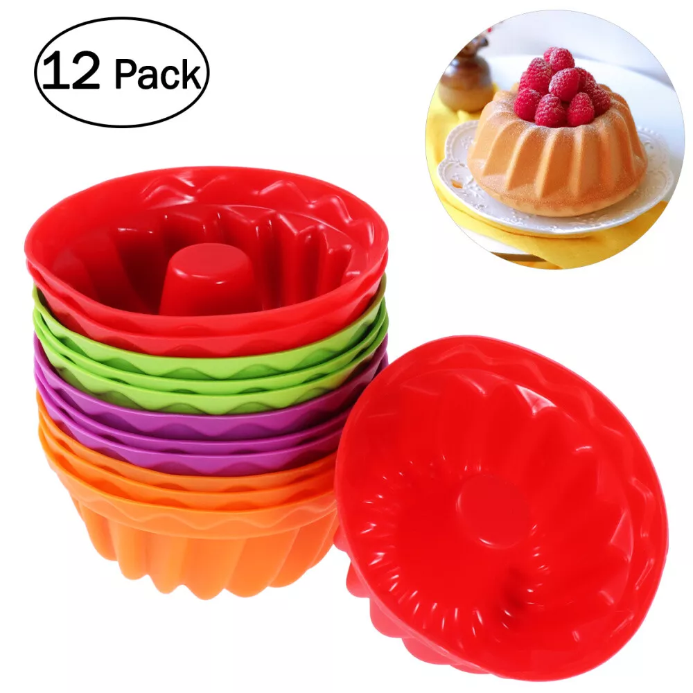 cake baking 12X Silicone Round Mini Cake Mould Cupcake Mold Round