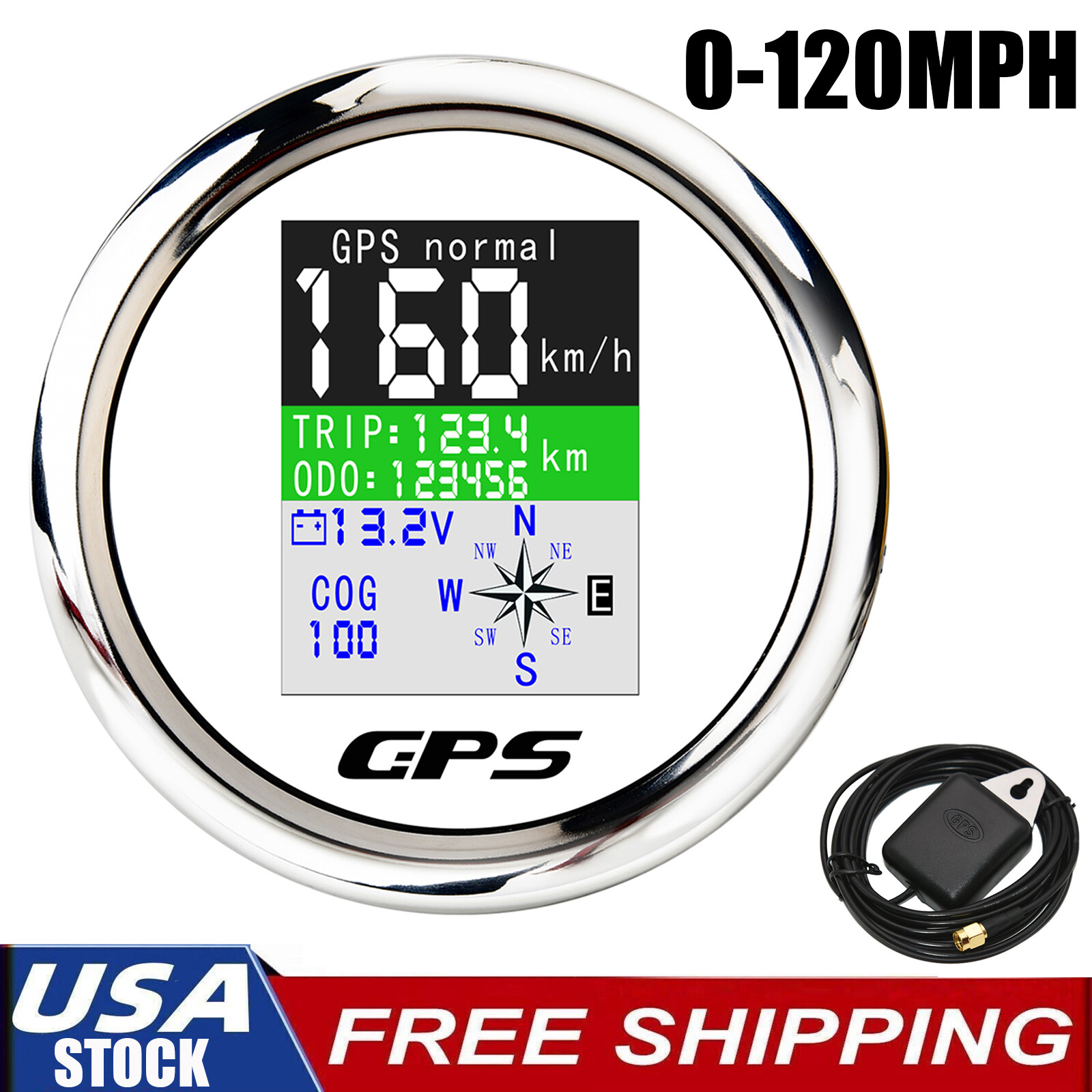 85mm Digital GPS Speedometer for Car Boat with Odometer Voltmeter MPH Kmh Knots US