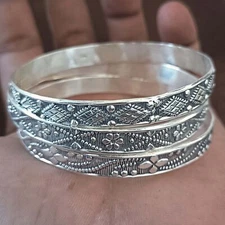 Thick West Indian Set Of 3 Handmade Bangle Solid925 Sterling Silver ,AK121100