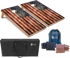 Set of 4'x2' Distressed American Flag Cornhole Boards With 8 Cornhole Bags