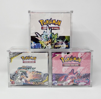 perfect combination booster box case Fit Pokemon English Acrylic Display - Magnetic Lid Unmatched Craftsmanship — Newly upgraded ultra thick 7mm + 5mm acrylic loaded with four 5x3mm magnets HOUSYLOVE Booster Box Case (5pack)