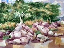 VOSS PAINTING AMERICAN REGIONALISM IMPRESSIONISM LANDSCAPE SAN BLAS BANYON TREES