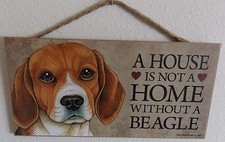A HOUSE IS NOT A HOME WITHOUT A BEAGLE 5" X 10" WOOD DOG SIGN PLAQUE