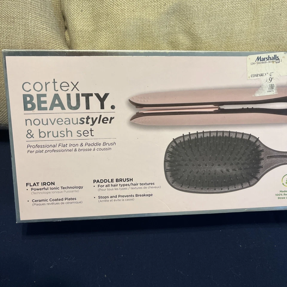 Cortex Beauty Pro Slim 1" Flat Iron Tool Ceramic Plates & Paddle Brush - Image 2 of 4