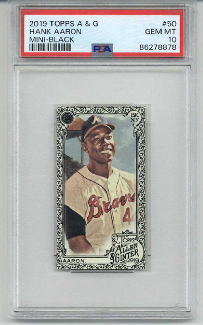 2019 TOPPS ALLEN & GINTER MINI BLACK #50 HANK AARON CARD BRAVES PSA 10 LOW POP