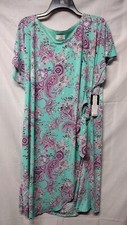 ROBBIE BEE SIZE 2X WRAP STYLE TURQUOISE PAISLEY CAP SLEEVE KNIT STRETCHDRESS NWT