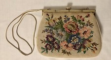 Vintage Embroidered Petite Point Tapestry Framed Purse Bag