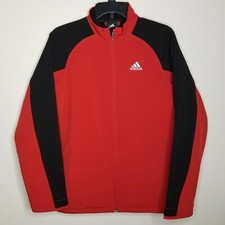 Boys Adidas Full Zip Jacket Size Large 14-16 Red Black Lined Logo Coat