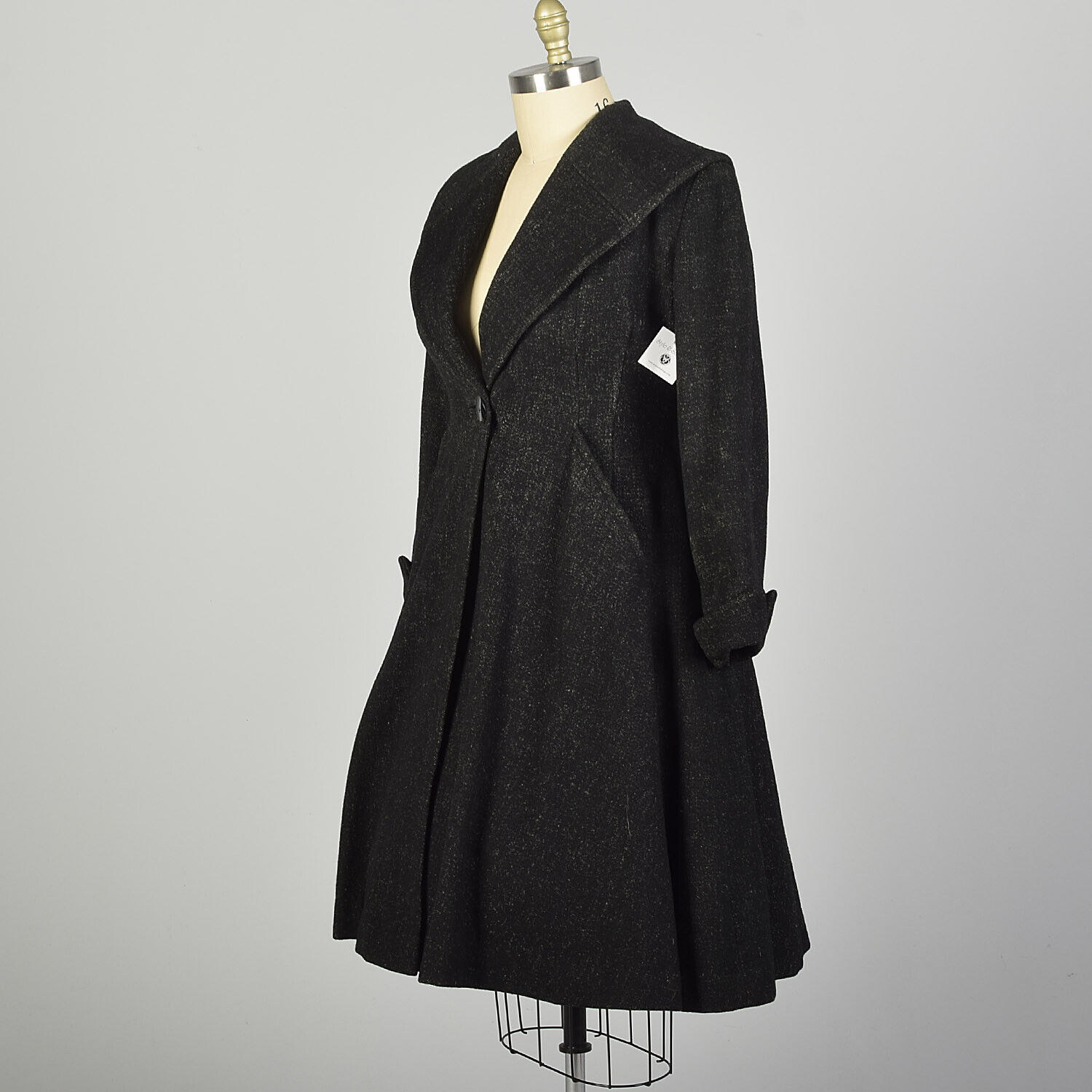Large 1950s Coat Grey Wool Princess Fit & Flare S… - image 3