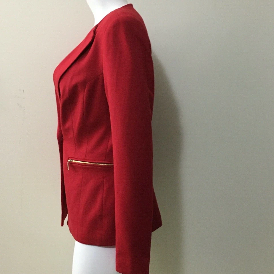 Blazer Vivienne Tam Para Mujer 8 Rojo Dorado Botones Manga Cremallera Bolsillos Chaqueta Foto 4 de 4