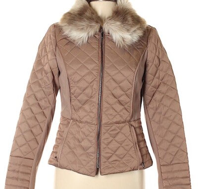  QUILTED PUFFER JACKET PONTE INSERTS FAUX FUR XXS NEW WHITE HOUSE BLACK MARKET