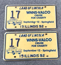 NICE PAIR 1992 WNNS VALCO CRUISE CHARITY Illinois Special event license plate