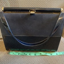 A Miss America Smartaire Handbag Dark Navy Blue W Gold Metal Accent VTG