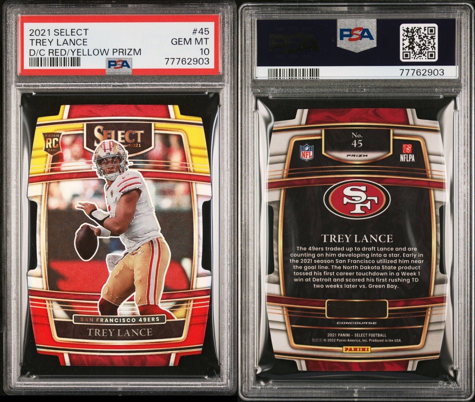 TREY LANCE RC 2021 PANINI SELECT CONCOURSE RED/YELLOW DIE-CUT ROOKIE PSA 10