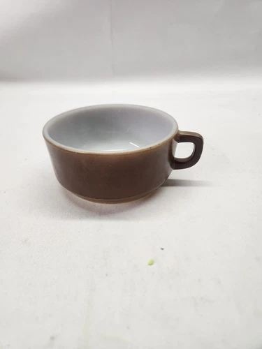 Vintage Fire King Anchor Hocking Brown D Handle Stackable Soup Chili Bowl