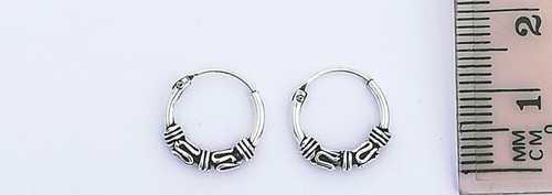 Balinese Pattern Silver Hoops - 177L1 - Picture 2 of 2