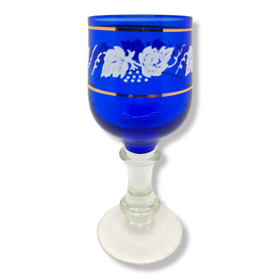 Weinglas Bohemia Crystal Weinlaub Dunkel Blau Goldrand 100ml Wein Glas Crystalex