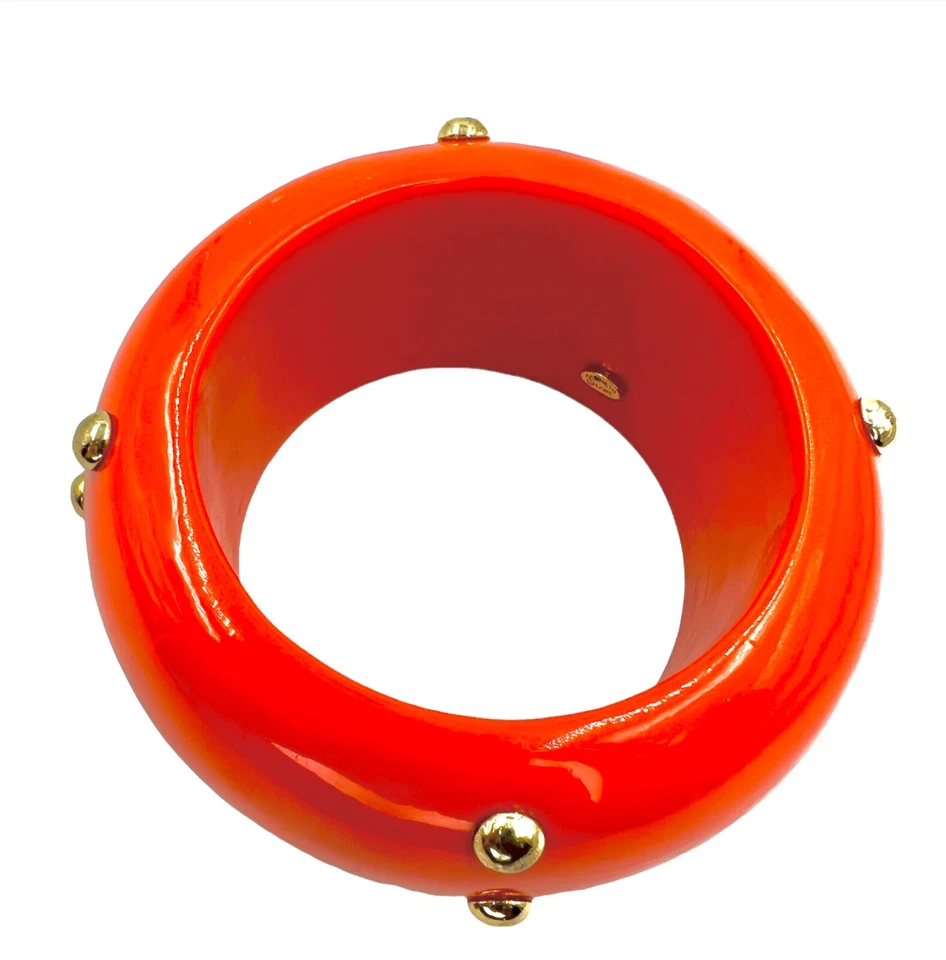 Bracelete Kenneth Jay LANE KJL bracelete de resina laranja coral folheado a ouro tachas - Imagem 3 de 4