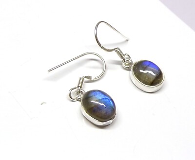 Handarbeit 925 Sterling Silber ovale Labradorit Ohrhänger + Geschenktüte 30 x 8 mm