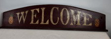 Wooden Painted Country Rustic Farmhouse Over the Door Welcome Sign w Pineapple