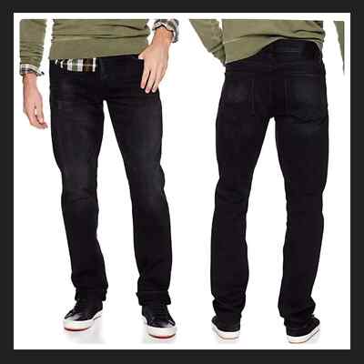 Hudson Dillon Straight Fit Distressed Cotton Black Denim Jeans Size 30X34