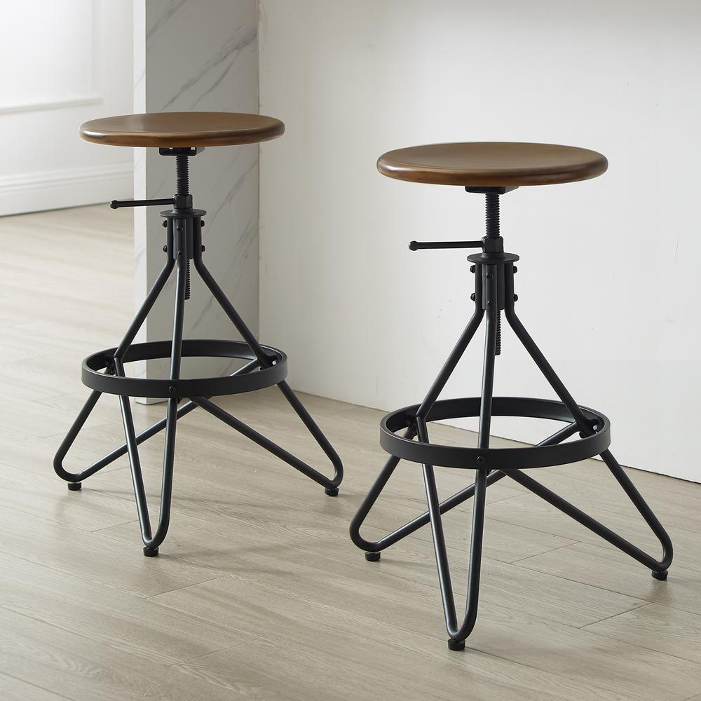 Kalen 2Pc Adjustable Height Swivel Stool Set Brown/Matte Black