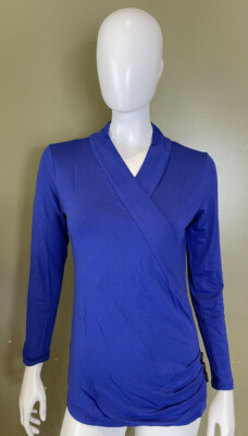 AFIBI BLUE SLIM FIT LONG SLEEVE V NECK SHIRT US XXL WOMEN