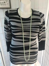 Women's Hooked Up Medium Pitch Black Silver Shimmer Soft Knit Pullover/Sweater