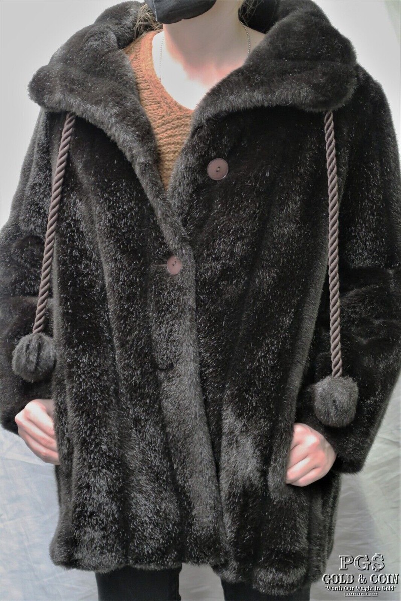 Royal Minke by Hillmore Womens Faux Fur Coat Mid Length Preowned