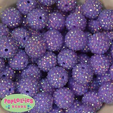 20mm Lavender Rhinestone Bubblegum Beads 20 pc Chunky Gumball Jewelry