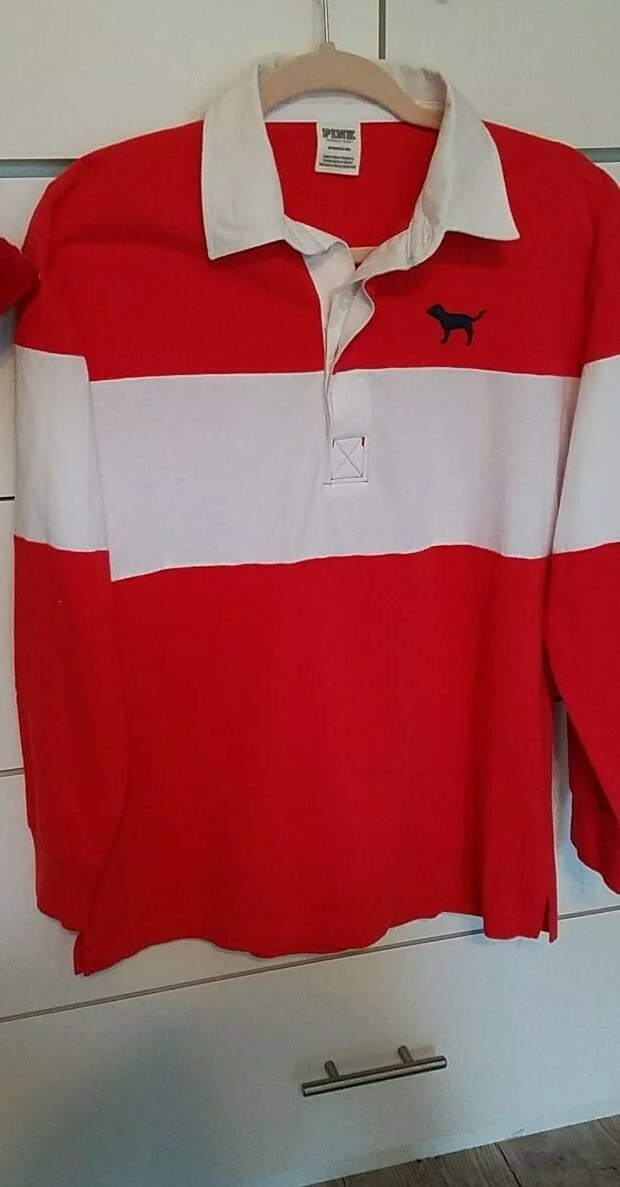 VICTORIAS SECRET PINK LONG SLEEVE COLLARED POLO RUGBY SHIRT TOP S