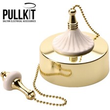 BRASS PULL SWITCH CEILING PULL SWITCH & BRASS & WHITE PULL CHAIN. 1 WAY, 2 WAY
