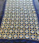 Handmade Granny Square Afghan Throw Crochet Blue Yellow White 66 x 46 Y2K 90s