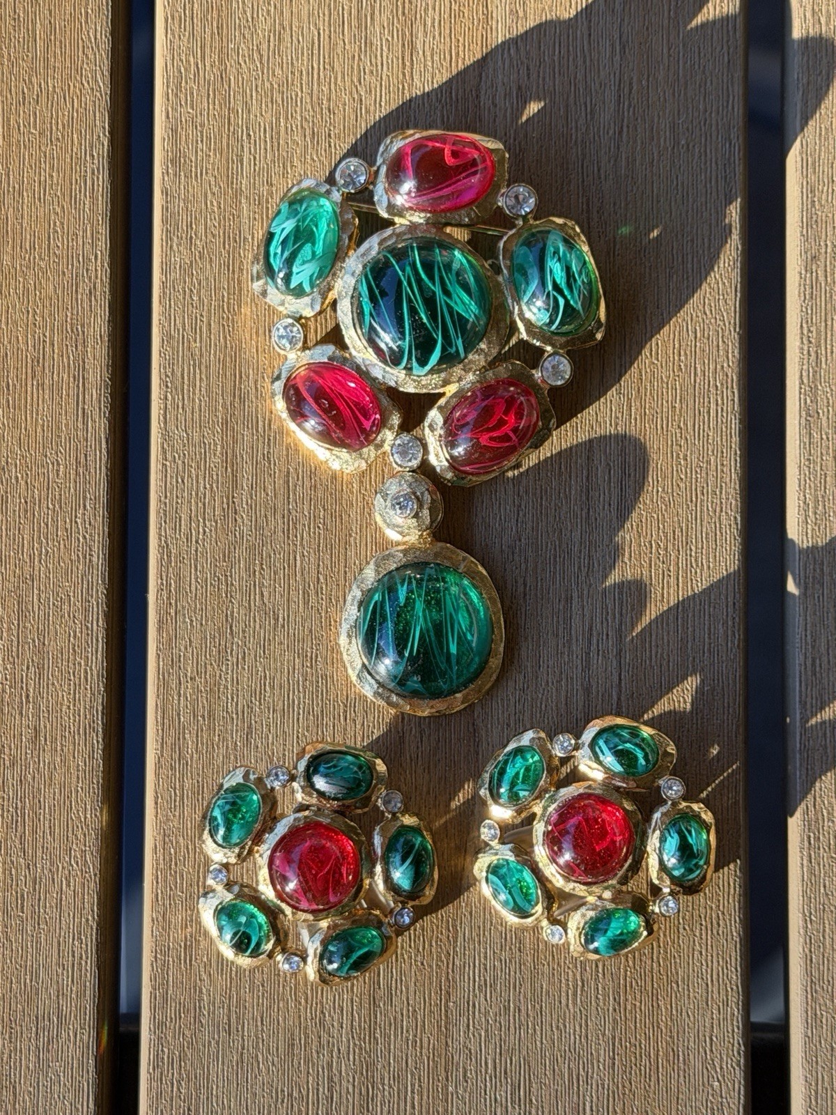 Vintage Kenneth Jay Lane signed red and green cabochon brooch and ...