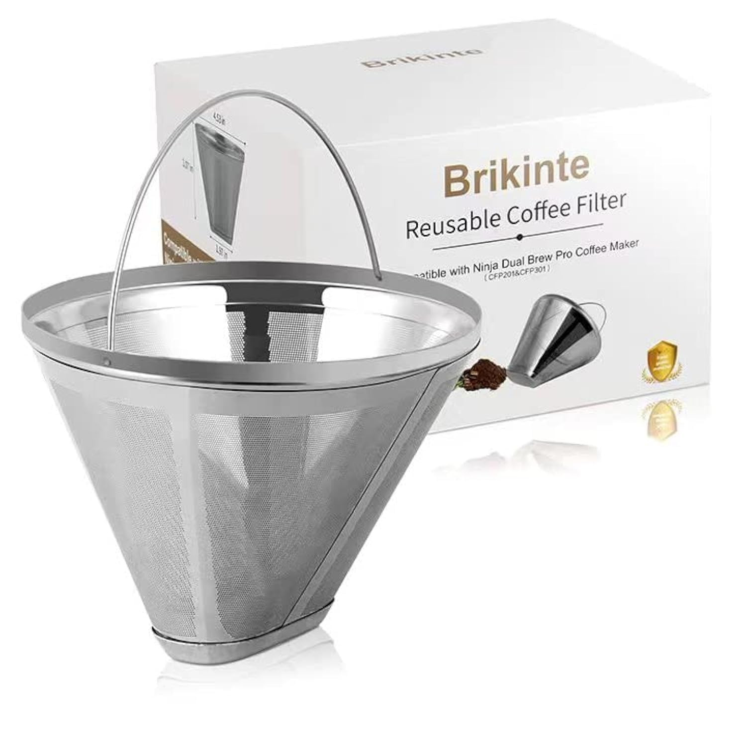 Reusable Coffee Filter No.4 Cone Coffee Maker Filters, 304 Stainless Steel Re...