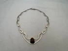 Vintage Signed Taxco Sterling Silver 18" Long Tiger Eye Necklace IY-9