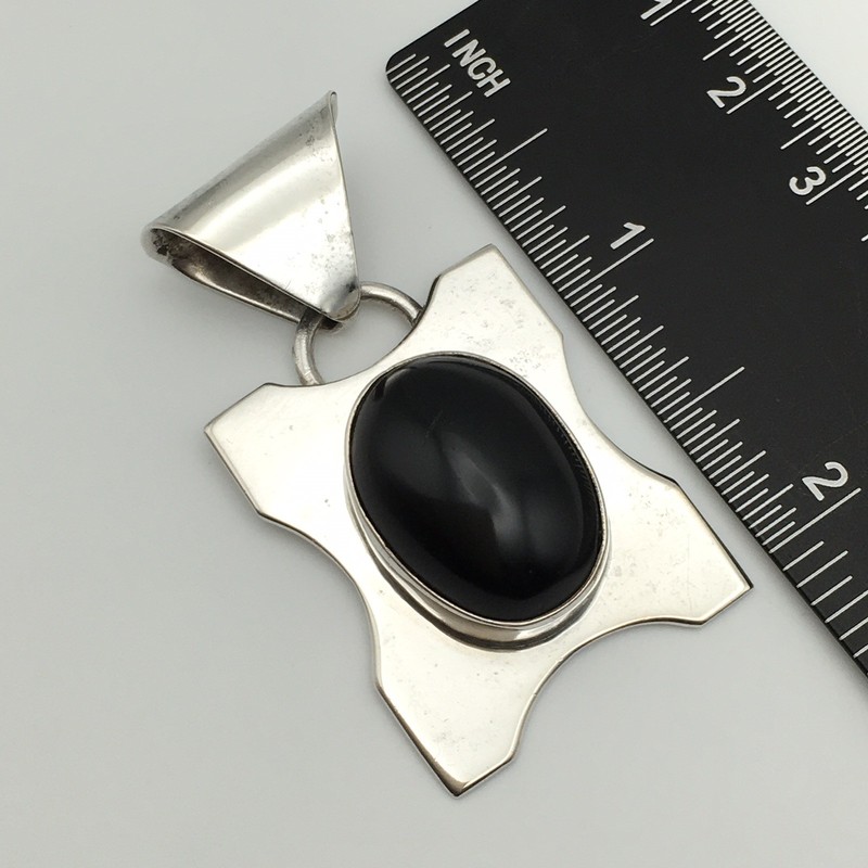 20.4g Vintage Sterling Silver TAXCO Black Onyx Pendant Marked Mexico 925 #32