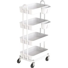 Carrello Utilitario a 4 Livelli con Secchi Appesi, Bianco - Sto...